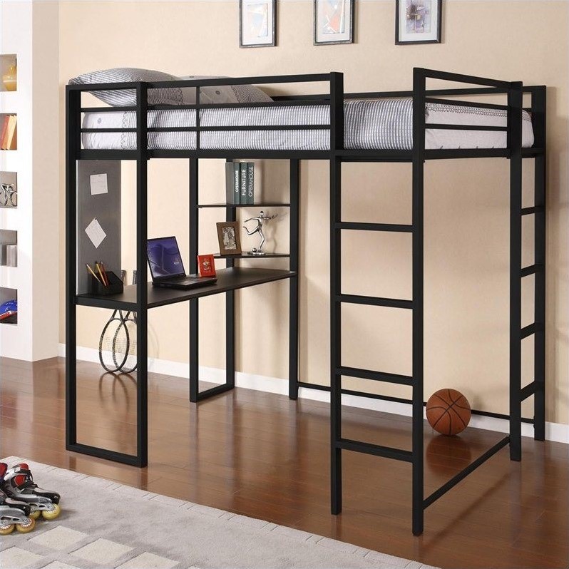 Rosebery Kids Metal Full Loft Bed with 2 Built-in Side Ladders in Black