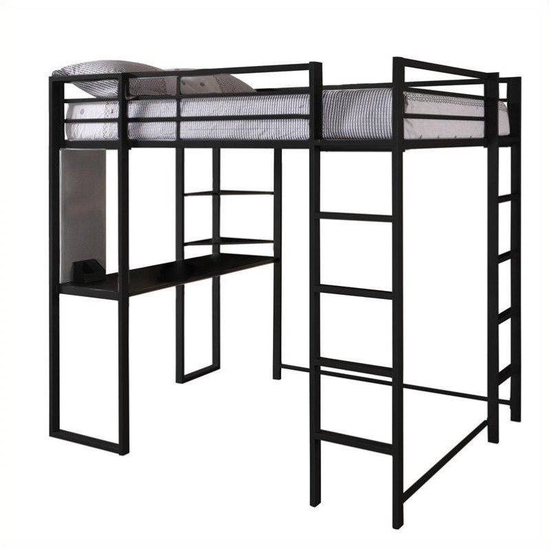 Rosebery Kids Metal Full Loft Bed with 2 Built-in Side Ladders in Black