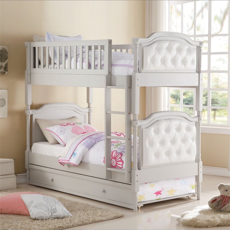 Rosebery Kids Twin over Twin Bunk Bed in Gray and Pearl ...