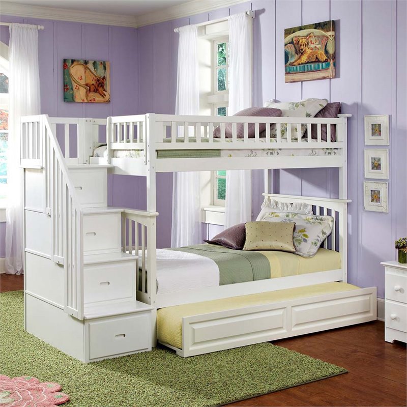 Rosebery Kids Twin over Twin Staircase Bunk Bed with Trundle in White 680270320284 eBay