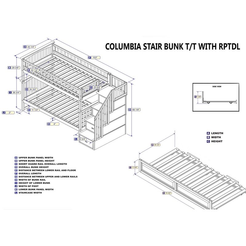 Rosebery Kids Twin over Twin Staircase Bunk Bed with Trundle in White