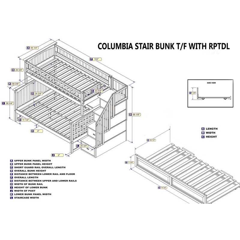 Rosebery Kids Twin over Full Staircase Bunk Bed with Trundle in White
