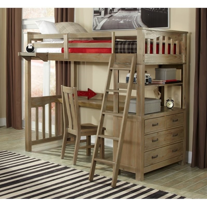 Rosebery Kids Twin Loft Bed With Desk, Driftwood Bunk Bed