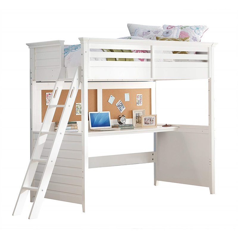 Rosebery Kids Twin Loft Bed with Desk in White