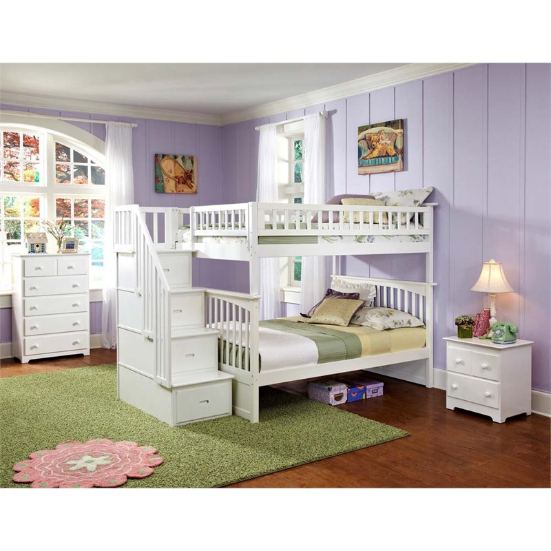 Rosebery Kids Full over Full Staircase Bunk Bed in White