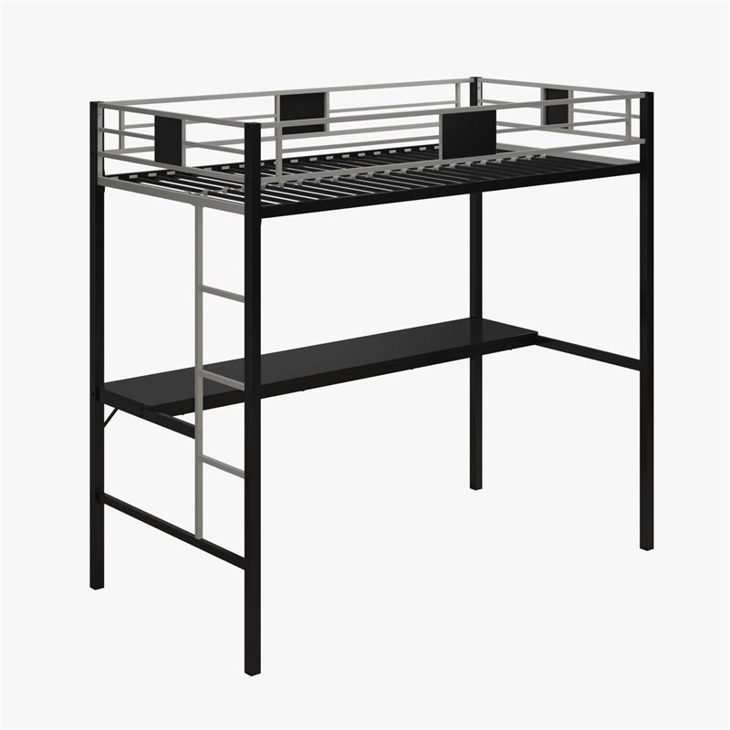 Rosebery Kids Twin Metal Loft Bed With Desk In Black Rk 374632