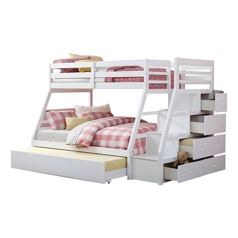 Rosebery Kids Contemporary Wood Twin over Full Bunk Bed w/ Ladder in White