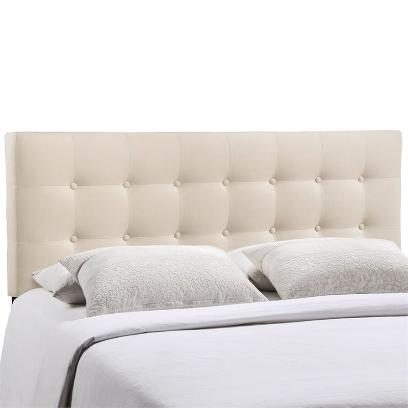 Modern Fabric Upholstered Full Panel Headboard in Ivory