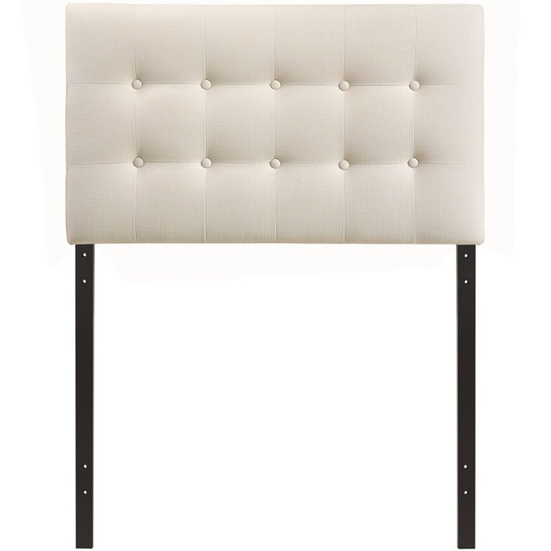 Modern Fabric Upholstered Twin Panel Headboard in Ivory