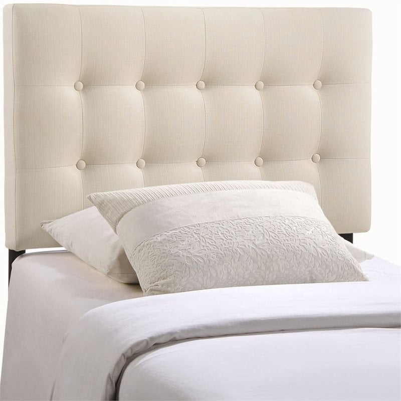 Modern Fabric Upholstered Twin Panel Headboard in Ivory