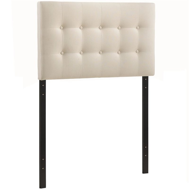 Modern Fabric Upholstered Twin Panel Headboard in Ivory