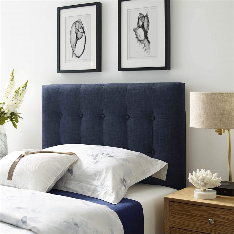 Modern Fabric Upholstered Twin Panel Headboard in Navy