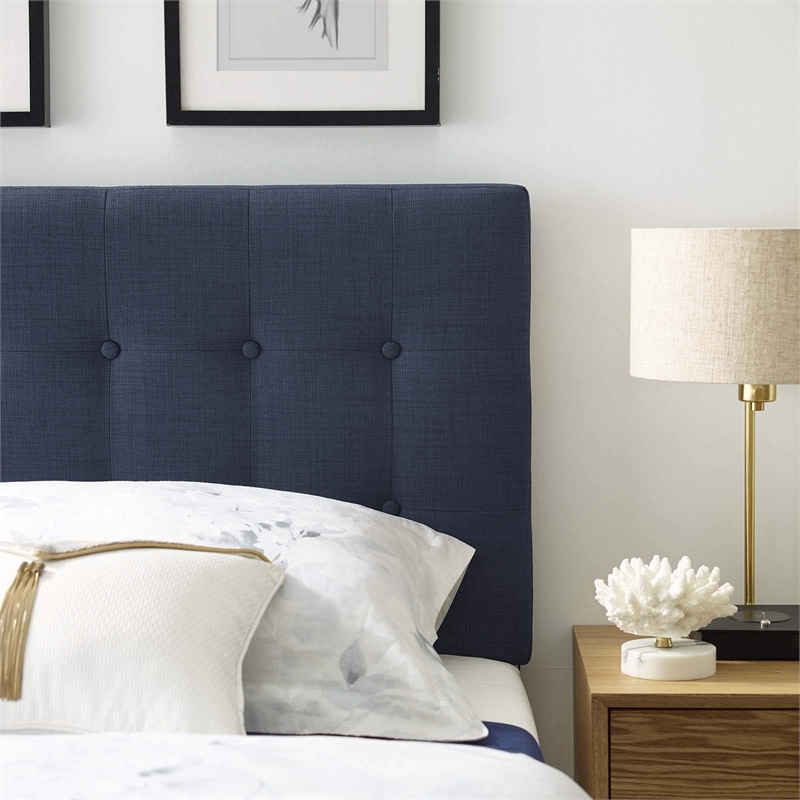 Modern Fabric Upholstered Twin Panel Headboard in Navy