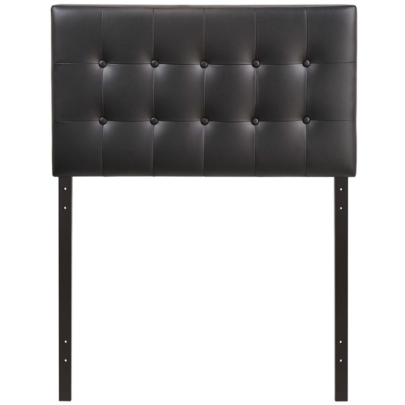 Modern Vinyl Twin Panel Headboard with Wood Frame in Black