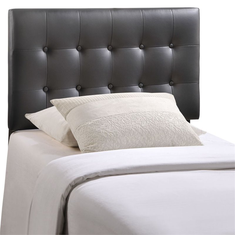 Modern Vinyl Twin Panel Headboard with Wood Frame in Black