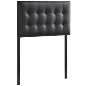 Modern Vinyl Twin Panel Headboard with Wood Frame in Black