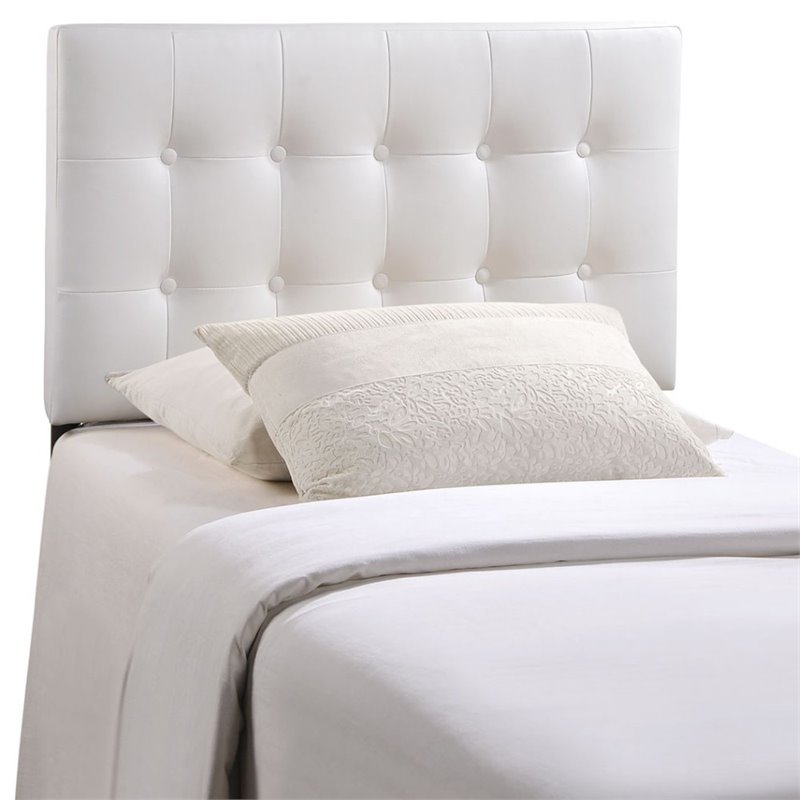 Modern Vinyl Twin Panel Headboard with Wood Frame in White