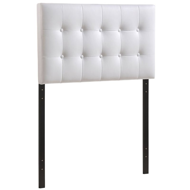 Modern Vinyl Twin Panel Headboard with Wood Frame in White