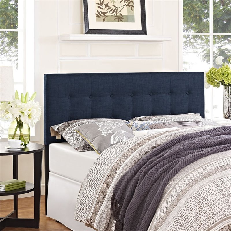 Modern Fabric Upholstered Queen Panel Headboard in Navy