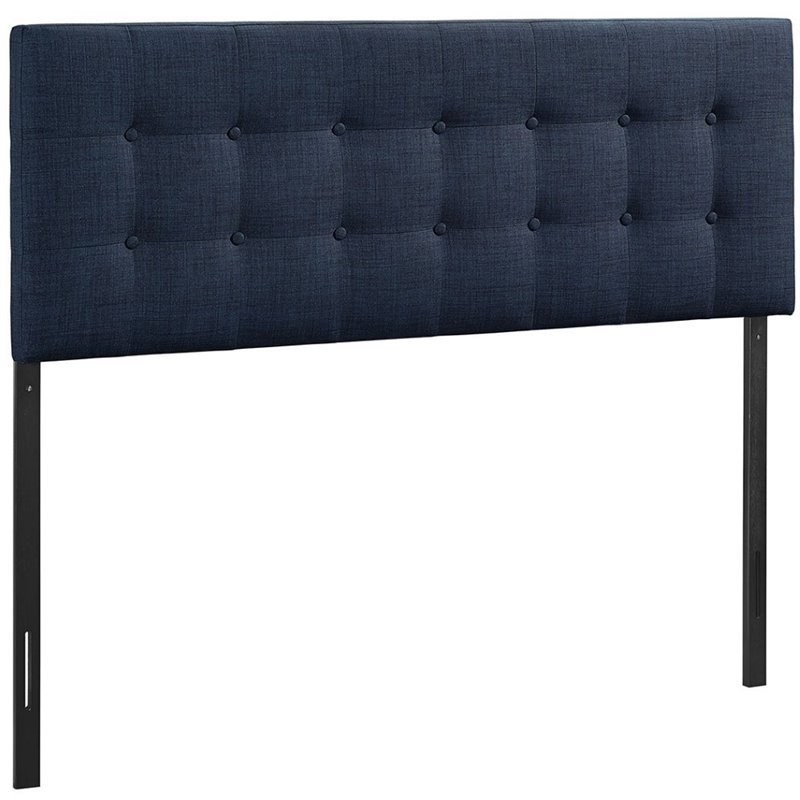 Modern Fabric Upholstered Queen Panel Headboard in Navy