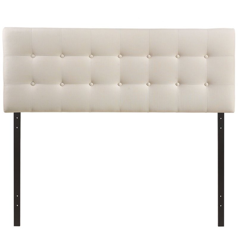 Modern Fabric Upholstered Queen Panel Headboard in Ivory
