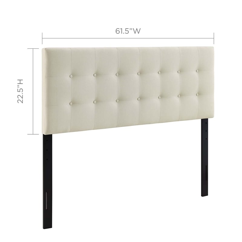Modern Fabric Upholstered Queen Panel Headboard in Ivory