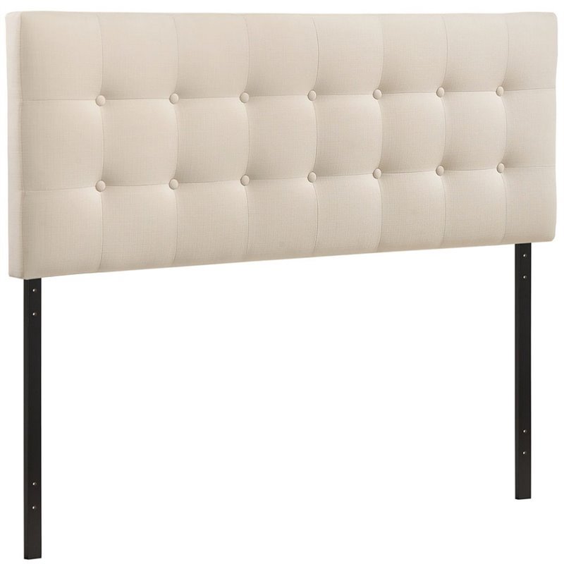 Modern Fabric Upholstered Queen Panel Headboard in Ivory