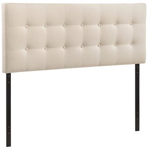 Modern Fabric Upholstered Queen Panel Headboard in Ivory