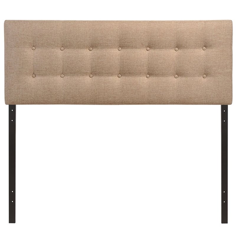 Modern Fabric Upholstered Queen Panel Headboard in Beige