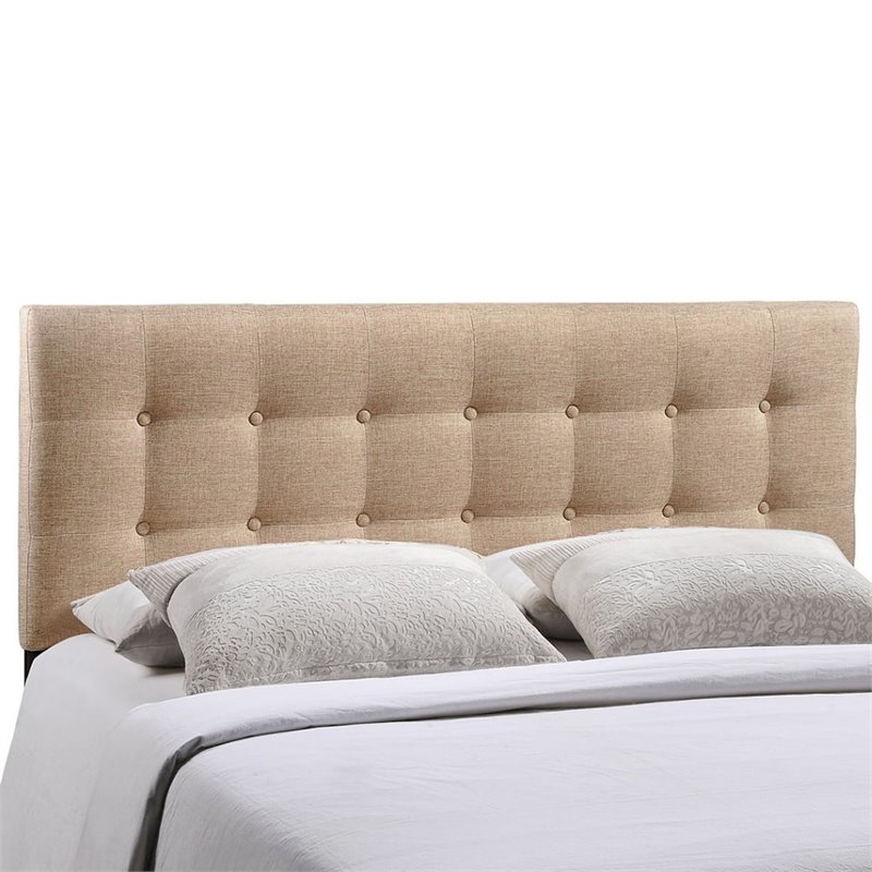 Modern Fabric Upholstered Queen Panel Headboard in Beige