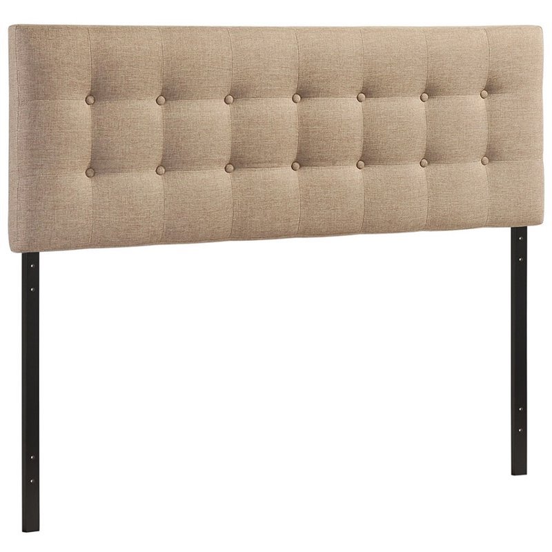 Modern Fabric Upholstered Queen Panel Headboard in Beige