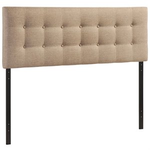 Modern Fabric Upholstered Queen Panel Headboard in Beige