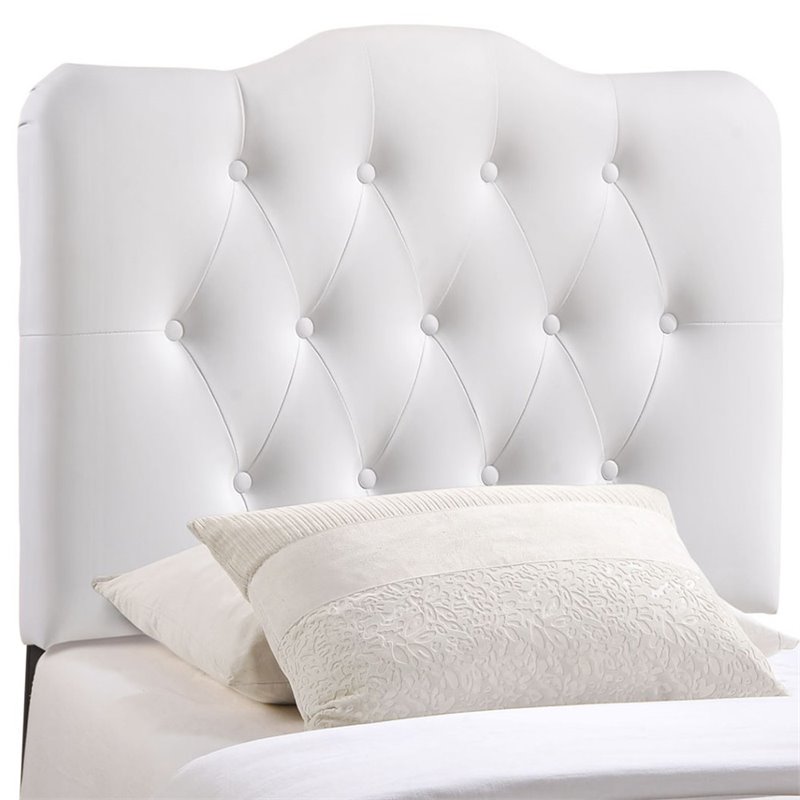Modern Vinyl Twin Tufted Panel Headboard with Wood Frame in White