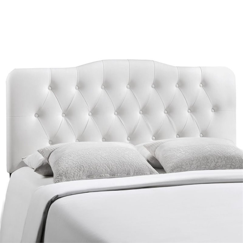 Modern Vinyl Full Tufted Panel Headboard in White