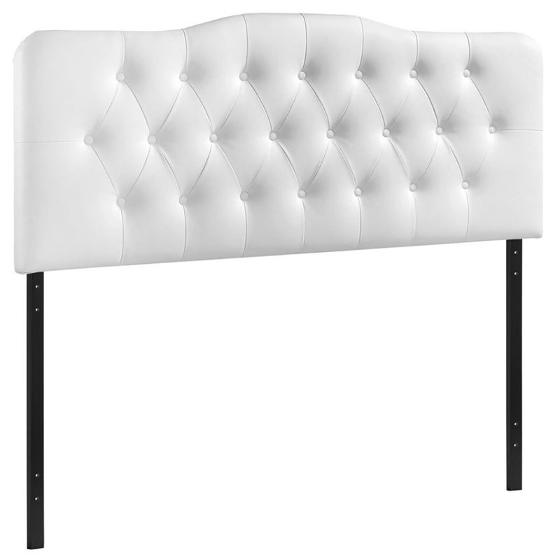Modern Vinyl Full Tufted Panel Headboard in White