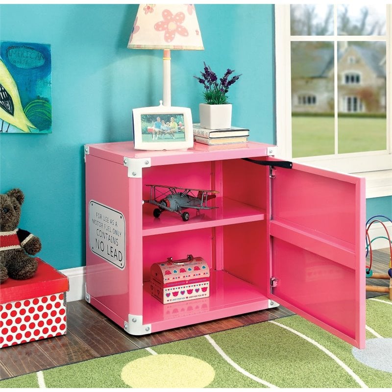 Rosebery Kids Traditional Metal Race Car Nightstand in Pink
