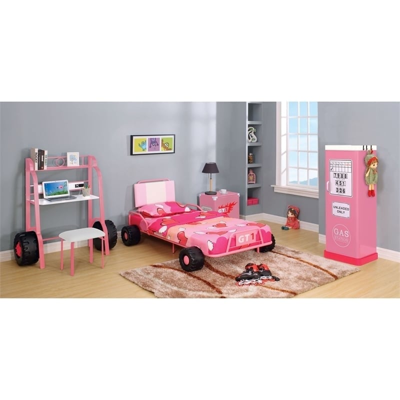Rosebery Kids Traditional Metal Race Car Nightstand in Pink