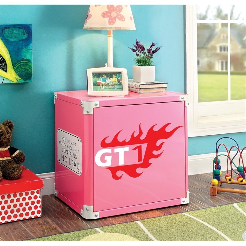 Rosebery Kids Traditional Metal Race Car Nightstand in Pink