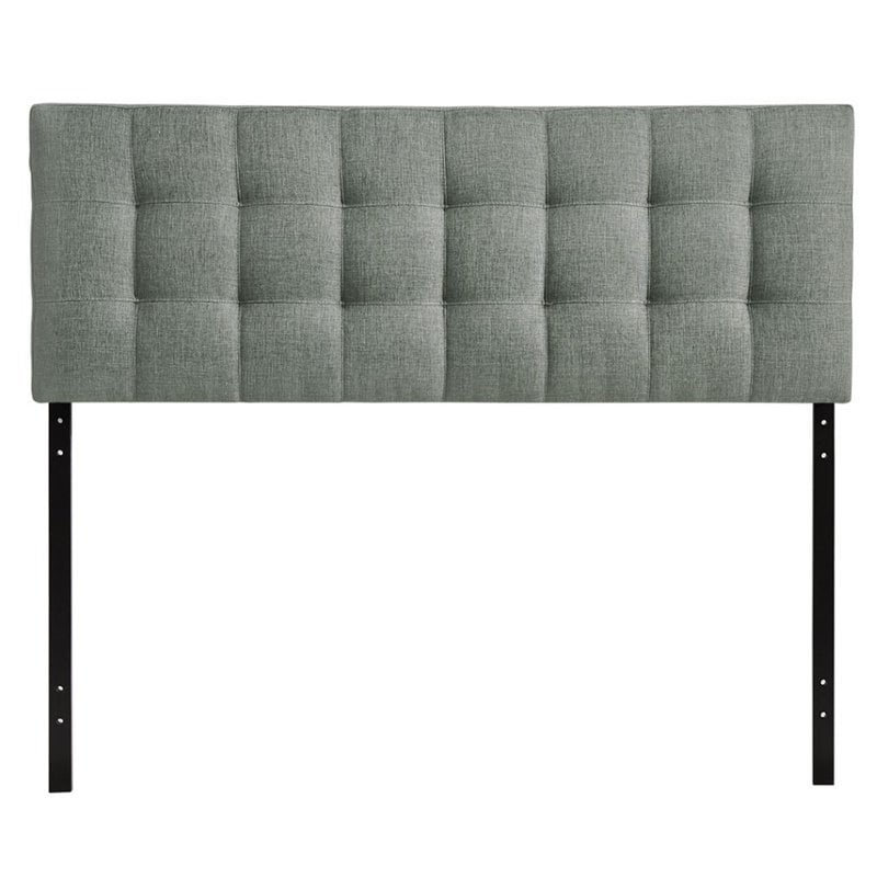 Modern Fabric Queen Tufted Panel Headboard in Gray