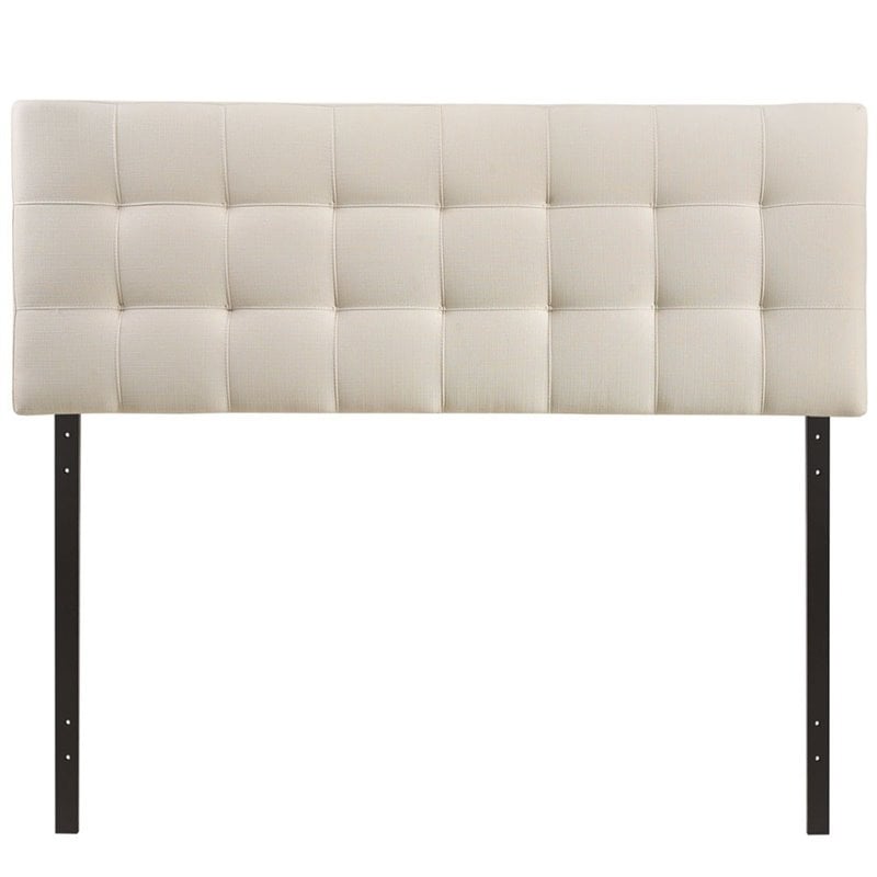 Modern Fabric Queen Tufted Panel Headboard in Ivory