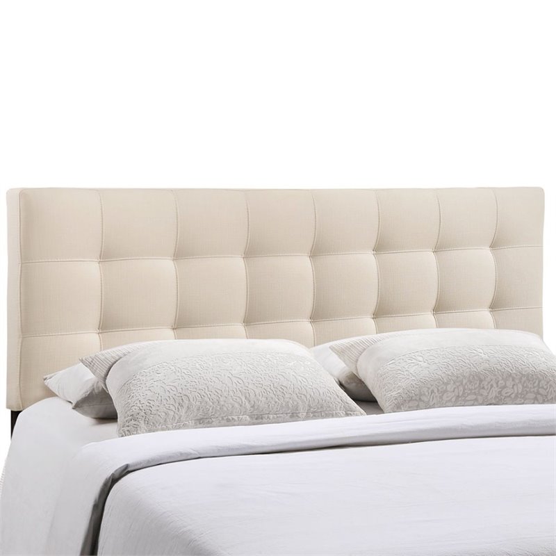 Modern Fabric Queen Tufted Panel Headboard in Ivory