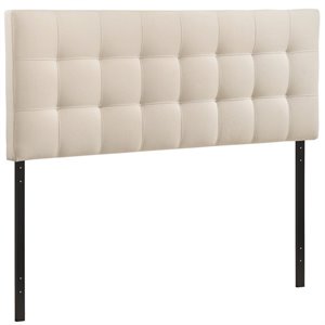 Modern Fabric Queen Tufted Panel Headboard in Ivory
