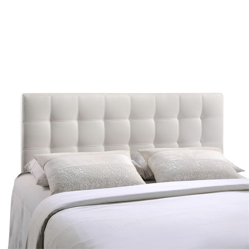 Modern Faux Leather Full Tufted Panel Headboard in White