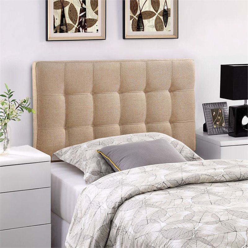 Modern Fabric Twin Tufted Panel Headboard in Beige