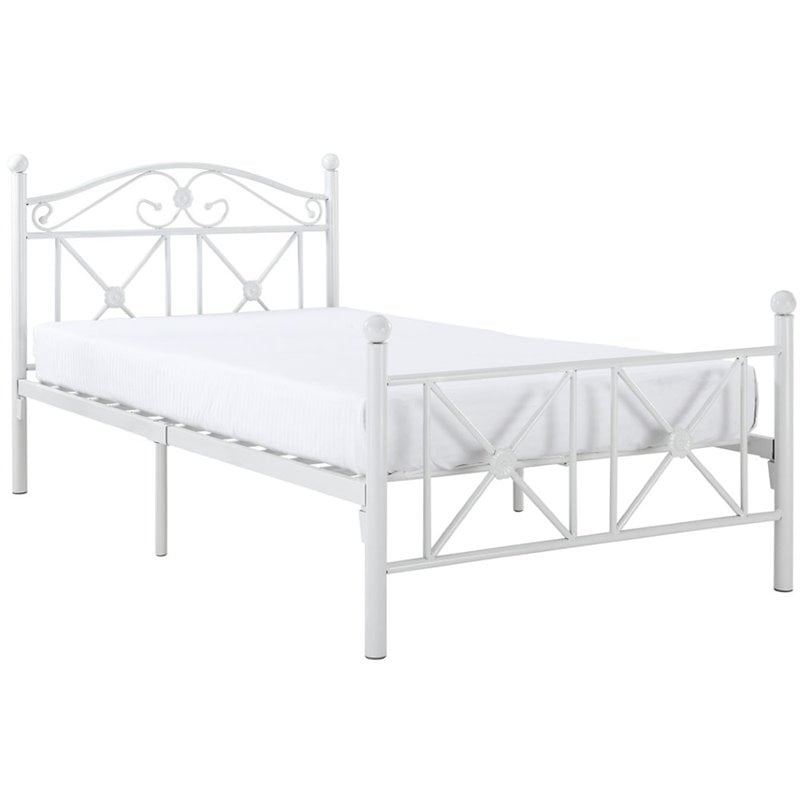 Farmhouse Metal Twin Bed with Lattice Work Header in White