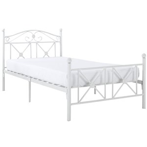 Farmhouse Metal Twin Bed with Lattice Work Header in White
