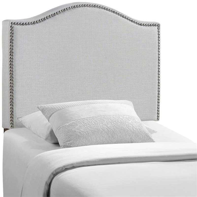 Modern Fabric Upholstered Twin Panel Headboard in Sky Gray