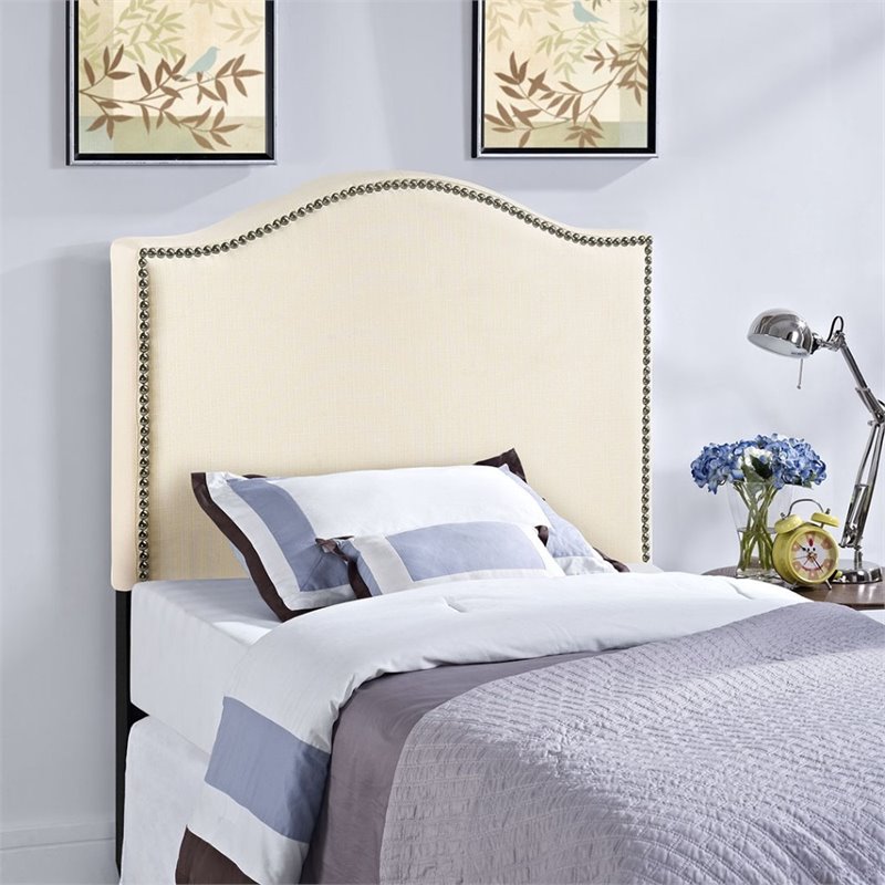 Upholstered Twin Panel Headboard in Ivory