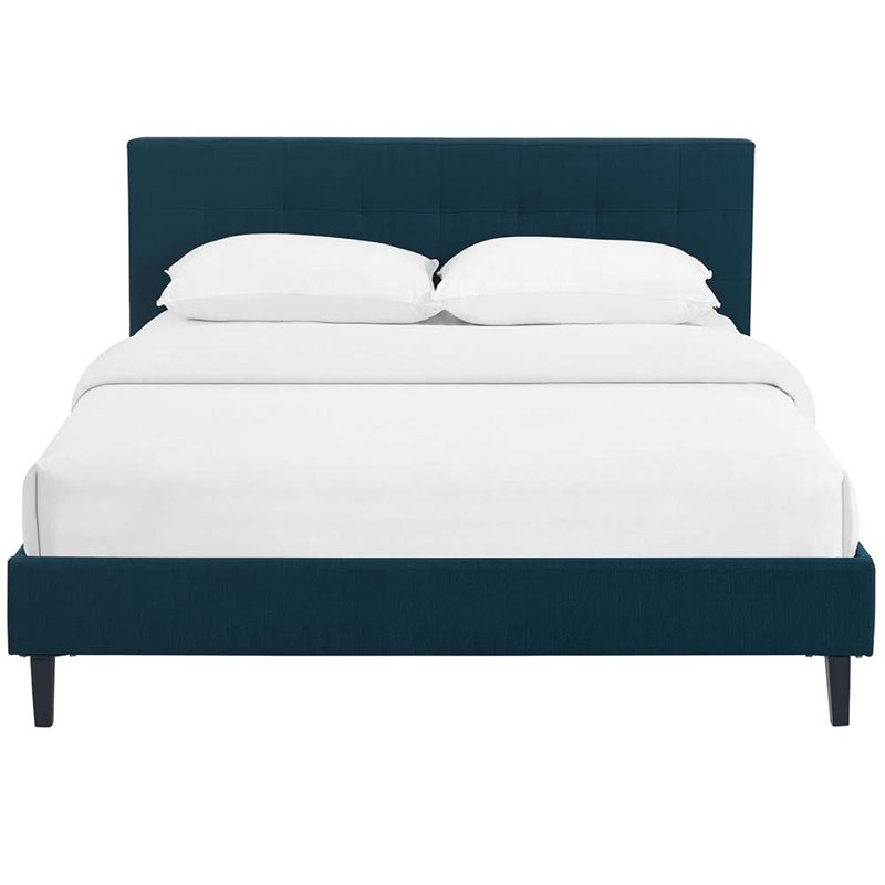 Fabric Upholstered Full Platform Bed in Azure