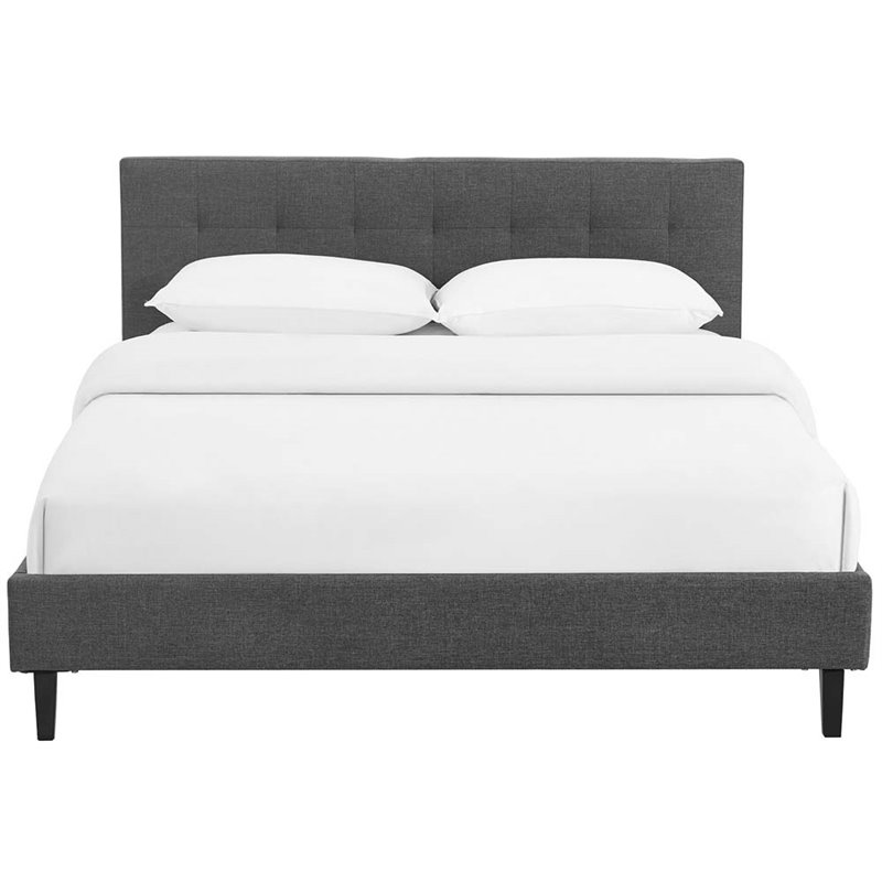 Fabric Upholstered Queen Platform Bed in Gray